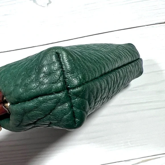 🦆 DOONEY & BOURKE LEATHER KISSLOCK COIN POUCH IN FOREST GREEN WITH TAN TRIM - Picture 4 of 10